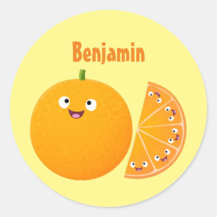 Adesivo Cartoon de fruta de citros de laranja feliz