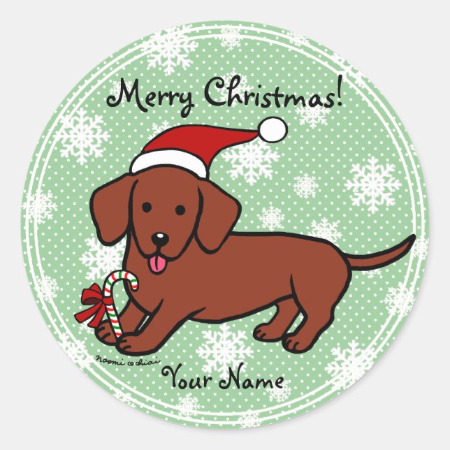 Adesivo Cartoon de Natal Dachshund Snowflakes (Frente)