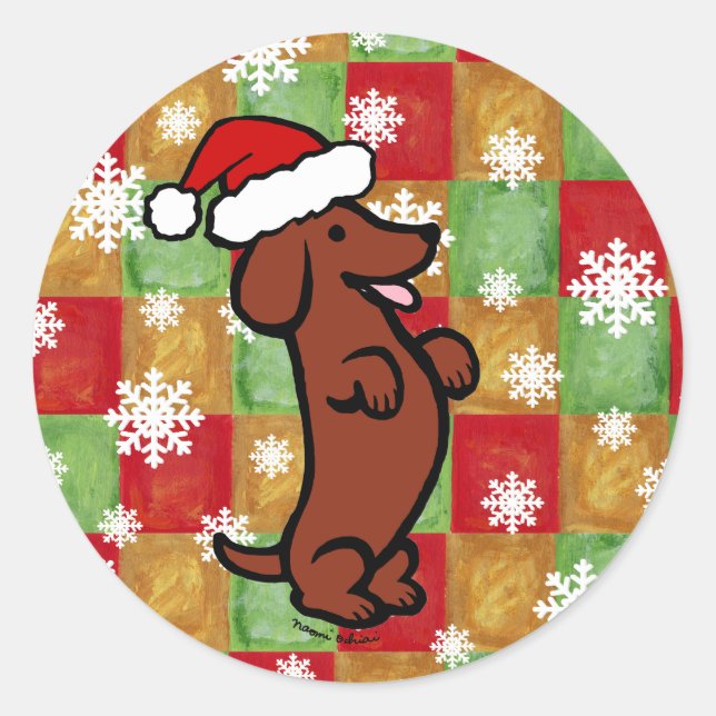 Adesivo Cartoon de Natal Dachshund Snowflakes (Frente)
