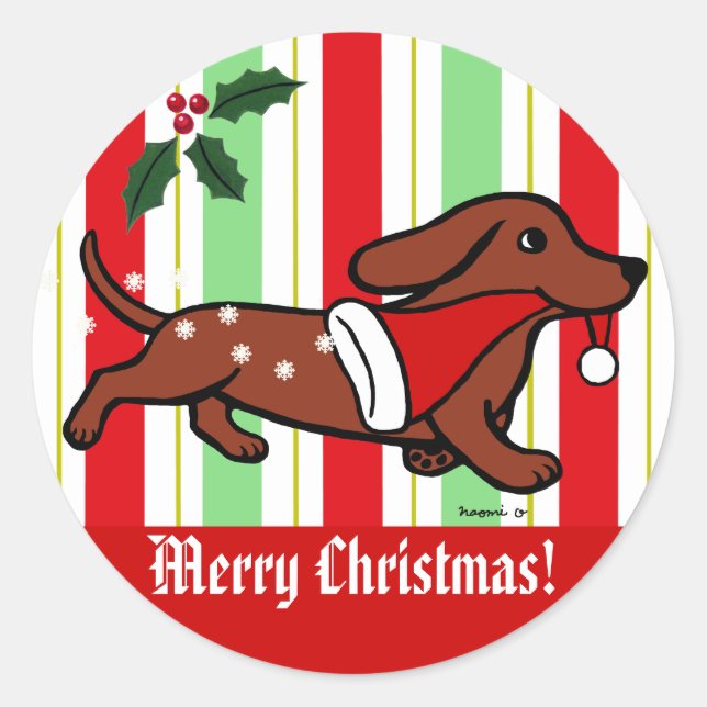 Adesivo Cartoon de Natal Dachshund Snowflakes (Frente)