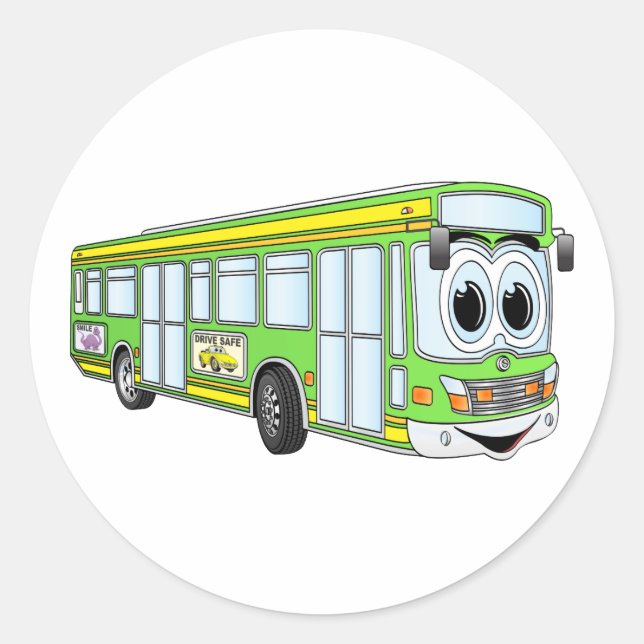 Adesivo Cartoon de ônibus de cidade verde (Frente)