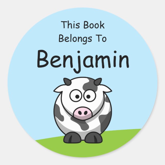 Adesivo Cartoon De Vaca Bonita Este Livro Pertence A (Frente)