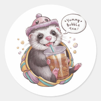 Adesivo Cartoon Doméstico Ferret Adorável: Cozy, Kawaii Vi