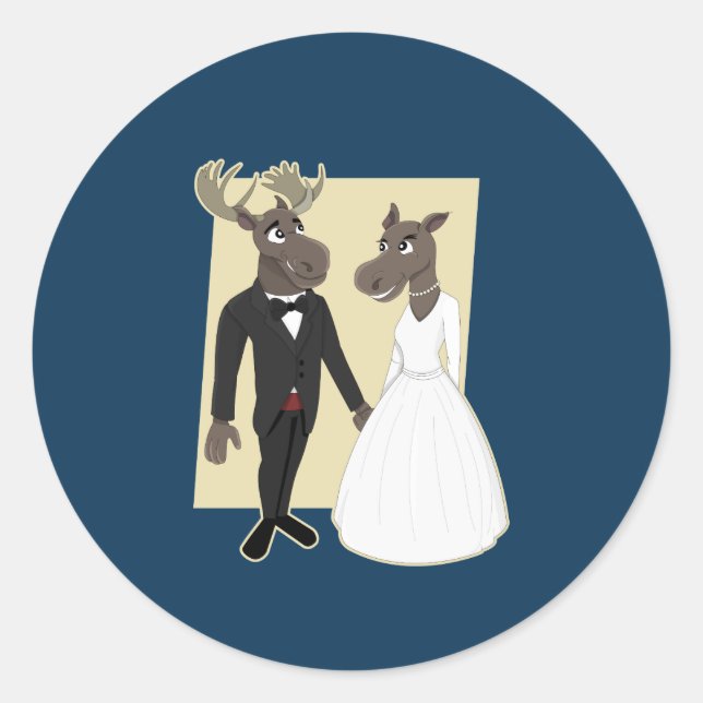 Adesivo Cartoon Engraçado de Casamento Moose (Frente)