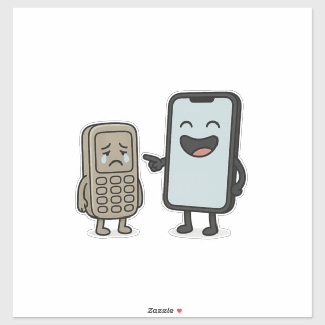 Adesivo Cartoon engraçado - novo smartphone vs telefone an (Folha)