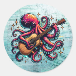 Adesivo Cartoon Engraçado Octopus Tocando Violão