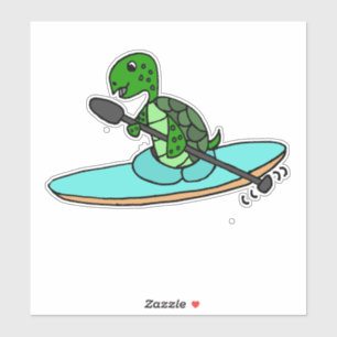 Adesivo Cartoon Engraçado Turtle Kayaking Sea