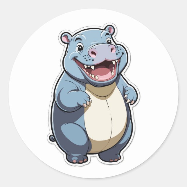 Adesivo Cartoon Feliz Hippo - Design (Frente)