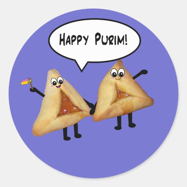 Adesivo Cartoon Feliz Purim Cute Smilhando Hamentaschen (Frente)
