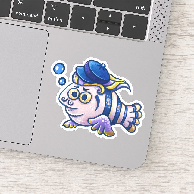 Adesivo Cartoon French Fish Vestindo Beret Sticker (Detalhe)