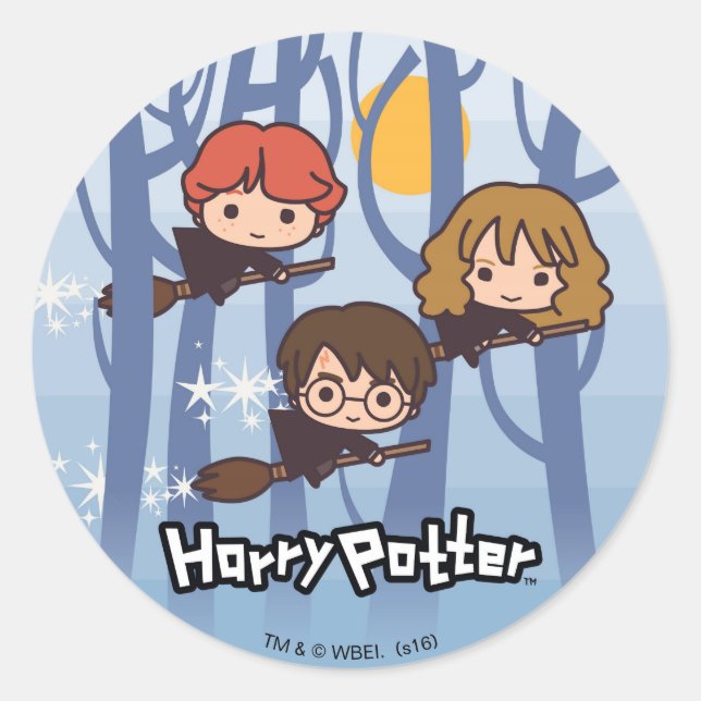 Adesivo Cartoon Harry, Ron E Hermione Voando Em Woods (Frente)