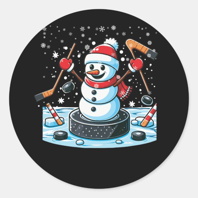 Adesivo Cartoon Ice Hockey Puck Snowman Com Santa Hat Chr (Frente)