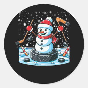 Adesivo Cartoon Ice Hockey Puck Snowman Com Santa Hat Chr