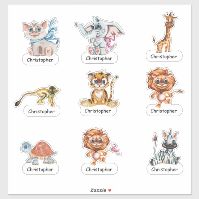 Adesivo Cartoon Jungle Animal e o seu nome Sticker (Folha)