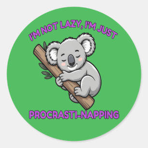 Adesivo Cartoon Koala, Procrastinante Engraçado