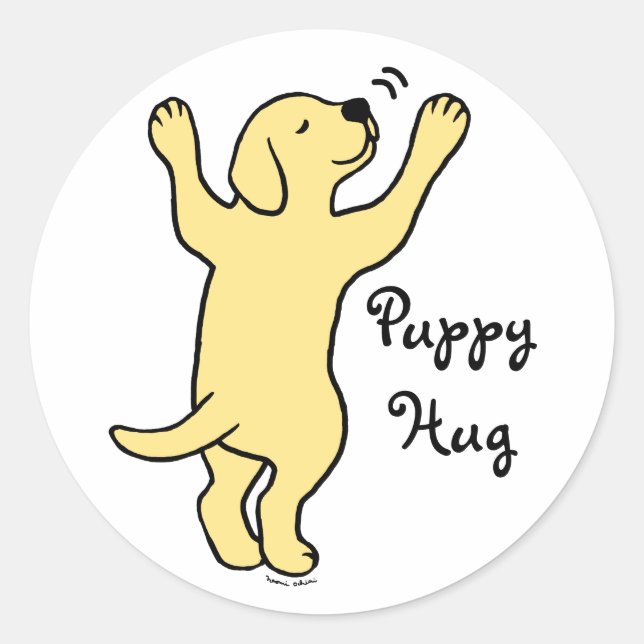 Adesivo Cartoon Labrador Puppy Hug Amarelo (Frente)