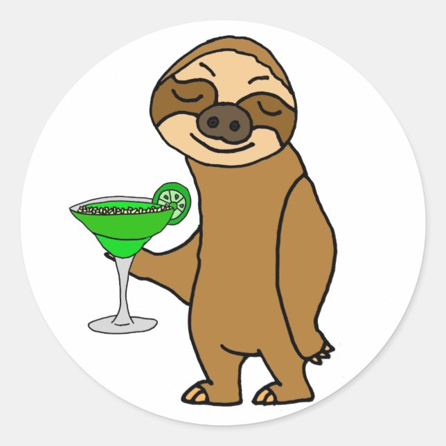 Adesivo Cartoon legal Funky Sloth Bebendo Margarita (Frente)