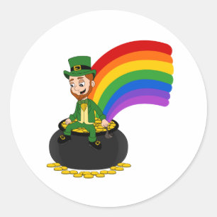 Adesivo Cartoon leprechaun sentado sobre um pote de ouro