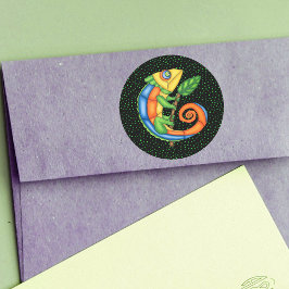 Adesivo Cartoon Lizard Segurando Pontos de Cores Vibrantes