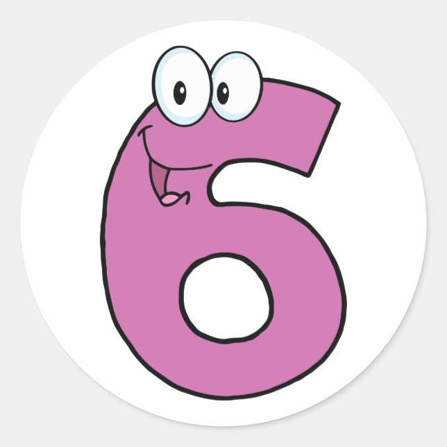 Adesivo Cartoon Número 6 Diversão Roxo Sorrindo Seis (Frente)