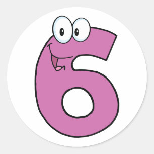Adesivo Cartoon Número 6 Diversão Roxo Sorrindo Seis