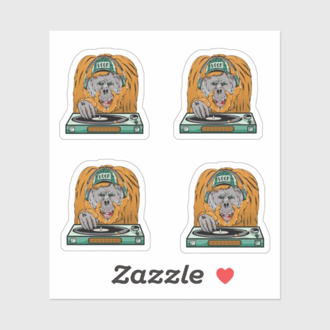 Adesivo Cartoon Orangutan dj (Folha)