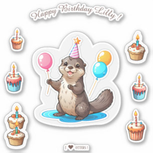 Adesivo Cartoon Otter Happy Birthday Personalizado