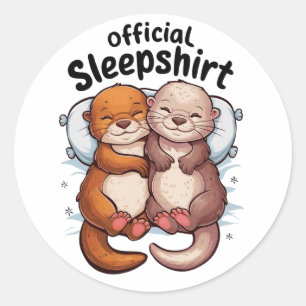 Adesivo cartoon otters cudding em um travesseiro branco su