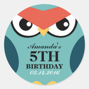 Adesivo Cartoon Owl Aniversário Invitation Seal Sticker