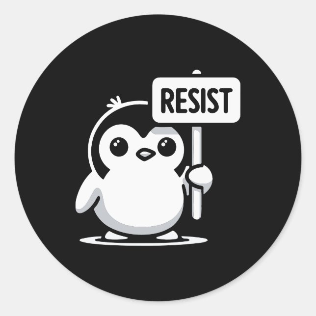 Adesivo Cartoon Penguin Holding Sinal RESIST - B & W (Frente)