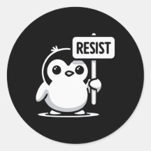 Cartoon Penguin Holding Sinal RESIST - B & W