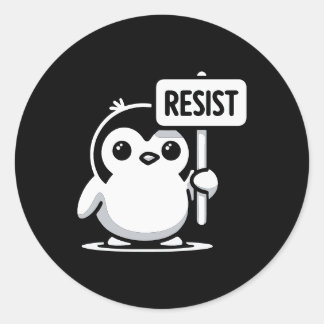 Adesivo Cartoon Penguin Holding Sinal RESIST - B & W