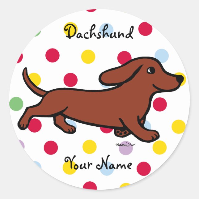 Adesivo Cartoon personalizado em execução de Dachshund (Frente)