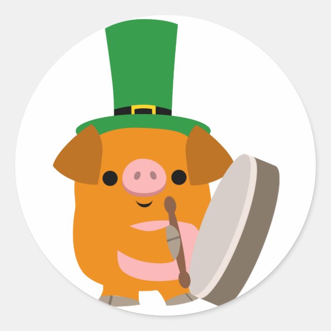 Adesivo Cartoon Pig tocando Bodhran :) Vinheta de St Patty (Frente)