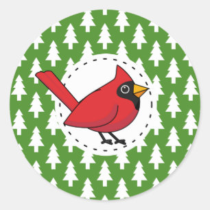 Adesivo Cartoon Red Cardinal sobre Pinheiros Brancos Verde