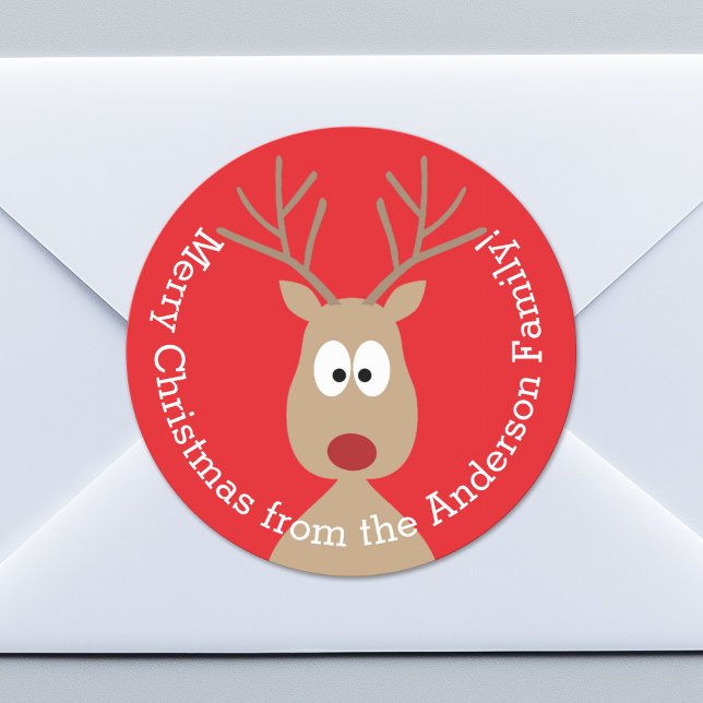 Adesivo Cartoon Reindeer - Feliz Saudação de Natal (Custom Sticker for Party Favors or Envelopes)