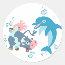 Adesivo Cartoon Seacow e Dolphin Sticker
