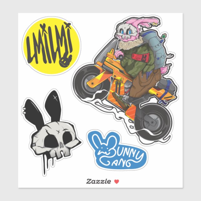 Adesivo Cartoon Skull/Bunny_1 (Folha)