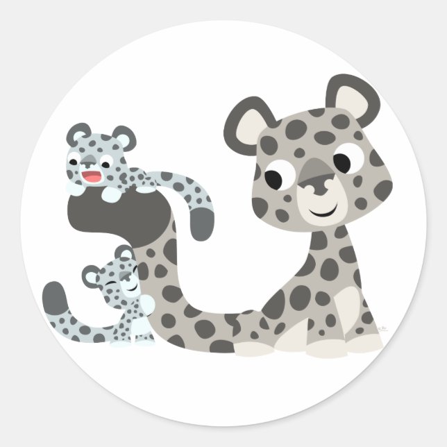 Adesivo Cartoon Snow Leopard e Cubs Sticker (Frente)
