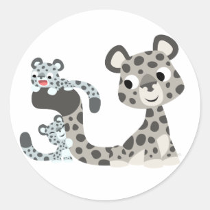 Adesivo Cartoon Snow Leopard e Cubs Sticker