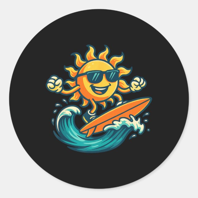 Adesivo Cartoon Sun Surfing Summer Beach Wave Art  (Frente)