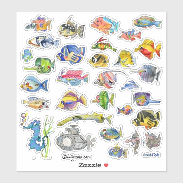 Adesivo Cartoon Tropical Reef Fish 3 Watercolor (Folha)