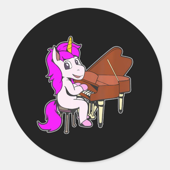 Adesivo Cartoon unicorn tocando piano (Frente)