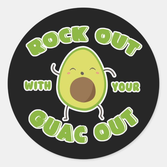 Adesivo Cartum Avocado "Rock Out With Your Guac Out" (Frente)