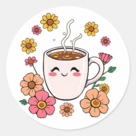Adesivo Cartum de café Kawaii Adorável