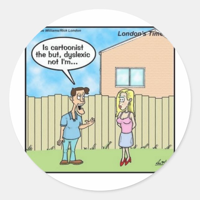 Adesivo Cartunista Disléxico Funny Oferece Camisetas e Col (Frente)