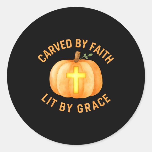 Adesivo Carved By Faith Lit By Grace Pumpkin Cross Christi (Frente)