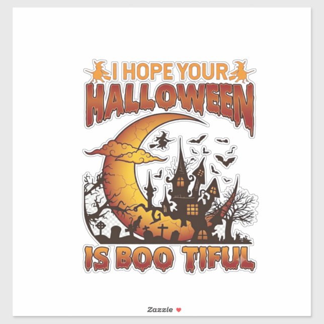 Adesivo Casa Assombrada Boo Tiful de Halloween Lua Crescen (Folha)