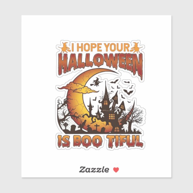 Adesivo Casa Assombrada Boo Tiful de Halloween Lua Crescen (Folha)