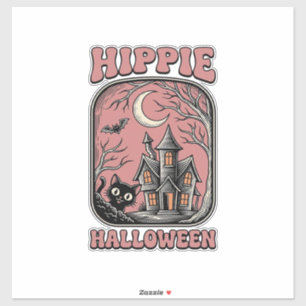 Adesivo Casa Assombrada de Gato de Halloween Hippie Design